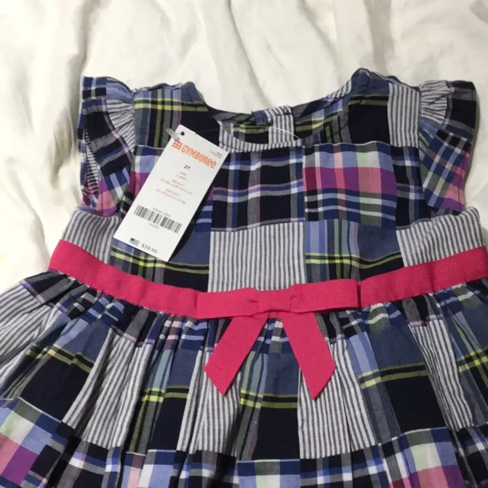 Gymboree madras plaid ruffled sleeve 2T dress NWT